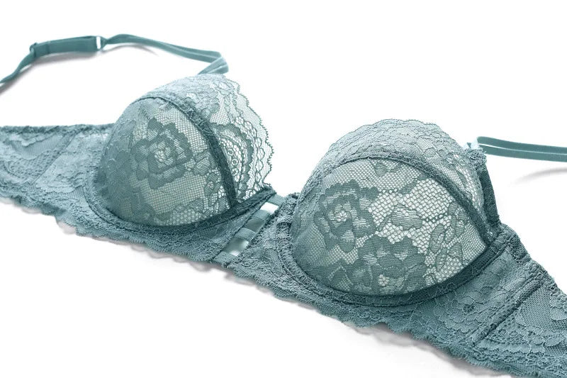 Sexy Ultrathin Transparent Lace Bra and Thong Set Underwear with Push Up Women French Lingerie Unlined B C D Cup 2021 New