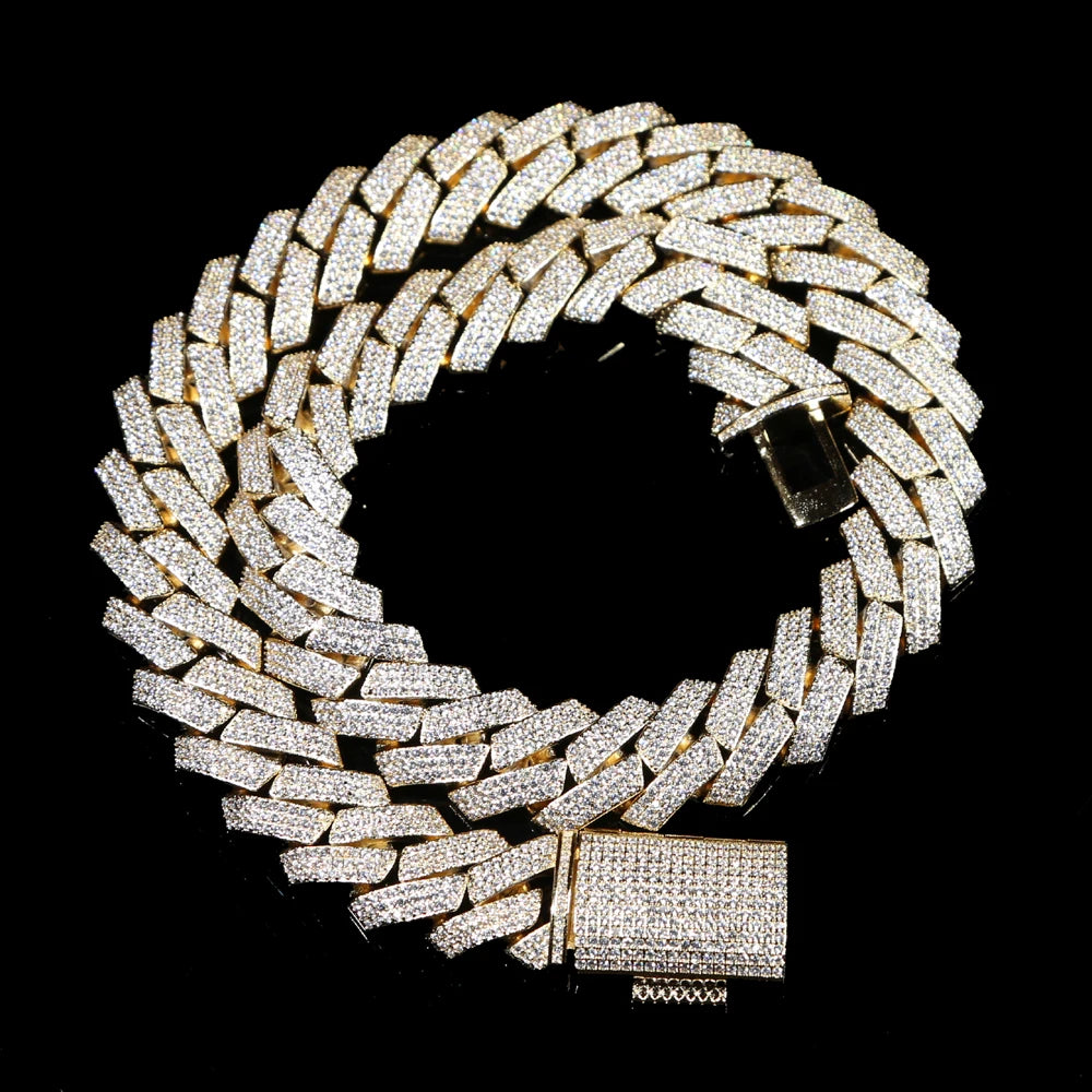 Big Heavy Hip Hop ice Men Boy Jewelry Micro Pave CZ Rose Gold Two Tone Color Rock Punk Ice Out Cuban Chain Necklace 19mm