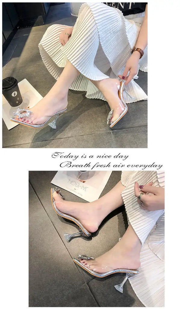 Luxury Women PumpsTransparent High Heels Sexy Pointed Toe Slip-on Wedding Party Brand Fashion Shoes For Lady Size 34-41