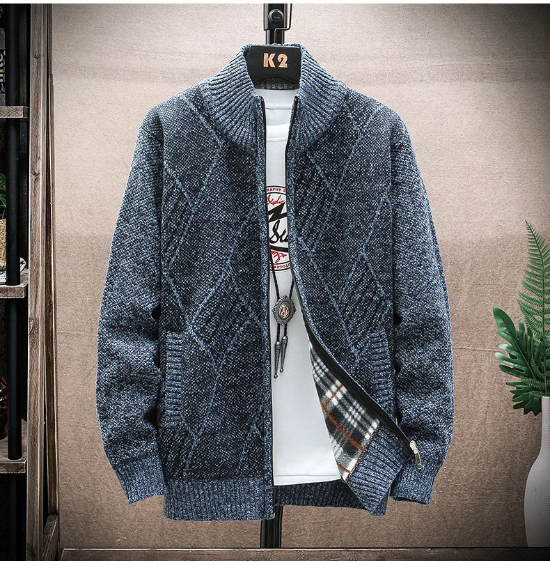 Men’s Winter Fleece‑Lined Zipper Cardigan