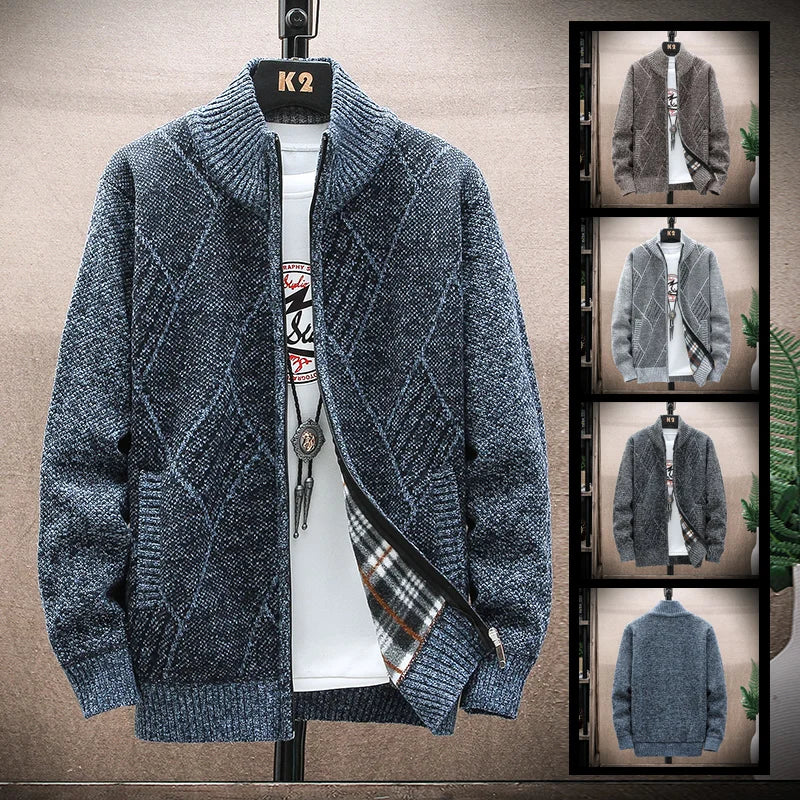 Men’s Winter Fleece‑Lined Zipper Cardigan