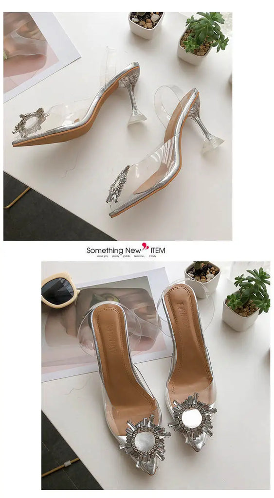 Luxury Women PumpsTransparent High Heels Sexy Pointed Toe Slip-on Wedding Party Brand Fashion Shoes For Lady Size 34-41