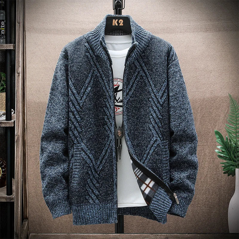 Men’s Winter Fleece‑Lined Zipper Cardigan