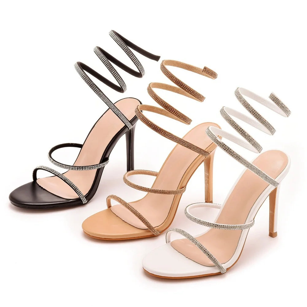 Sexy High Heel Sandals 2024 Summer Ankle Sandals Heels Ladies style luxury rhine-drill ankle circle women stiletto fashion pump