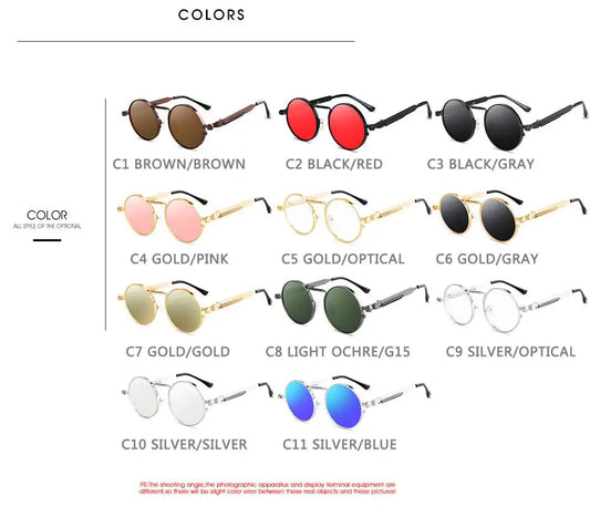 Metal Steampunk Sunglasses Men Women Fashion Round Glasses Brand Design Vintage Sunglasses High Quality UV400 Eyewear
