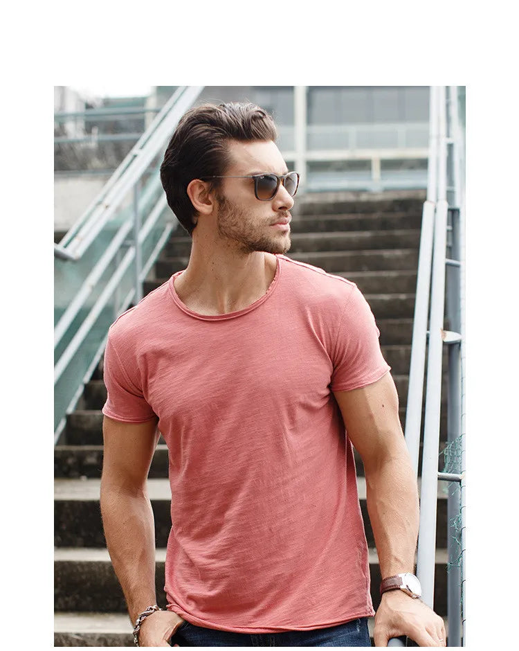 Men’s 100% Cotton Thin Summer T‑Shirt – Soft Breathable O‑Neck Casual Fitness Top