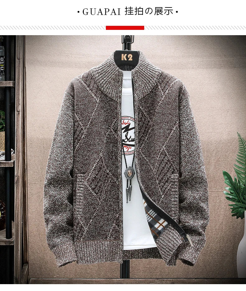 Men’s Winter Fleece‑Lined Zipper Cardigan