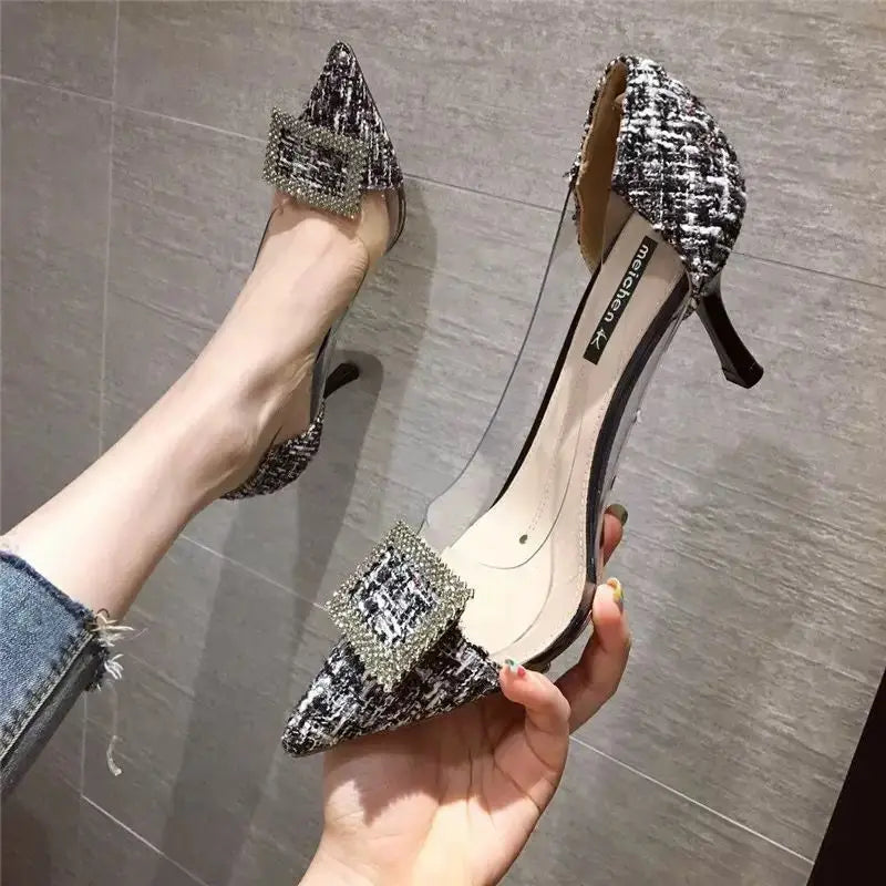 Luxury Women PumpsTransparent High Heels Sexy Pointed Toe Slip-on Wedding Party Brand Fashion Shoes For Lady Size 34-41