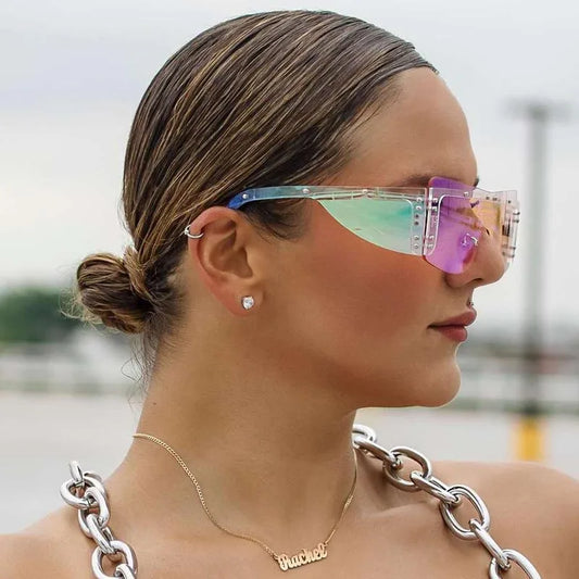 Rimless Square Sunglasses Women Oversized Luxury Brand Mirror Pink Shades Sunglasses Men Trend Female Eyewear Glasses Oculos
