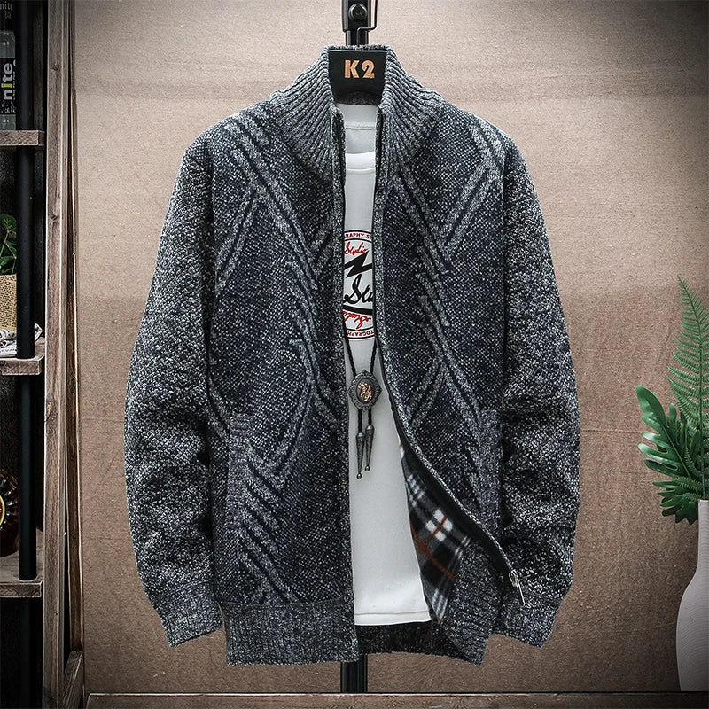 Men’s Winter Fleece‑Lined Zipper Cardigan