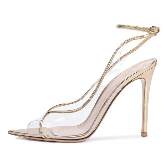2020 New Arrival Women Pointed Toe Ankle Strap Party High Heels Clear PVC Pumps