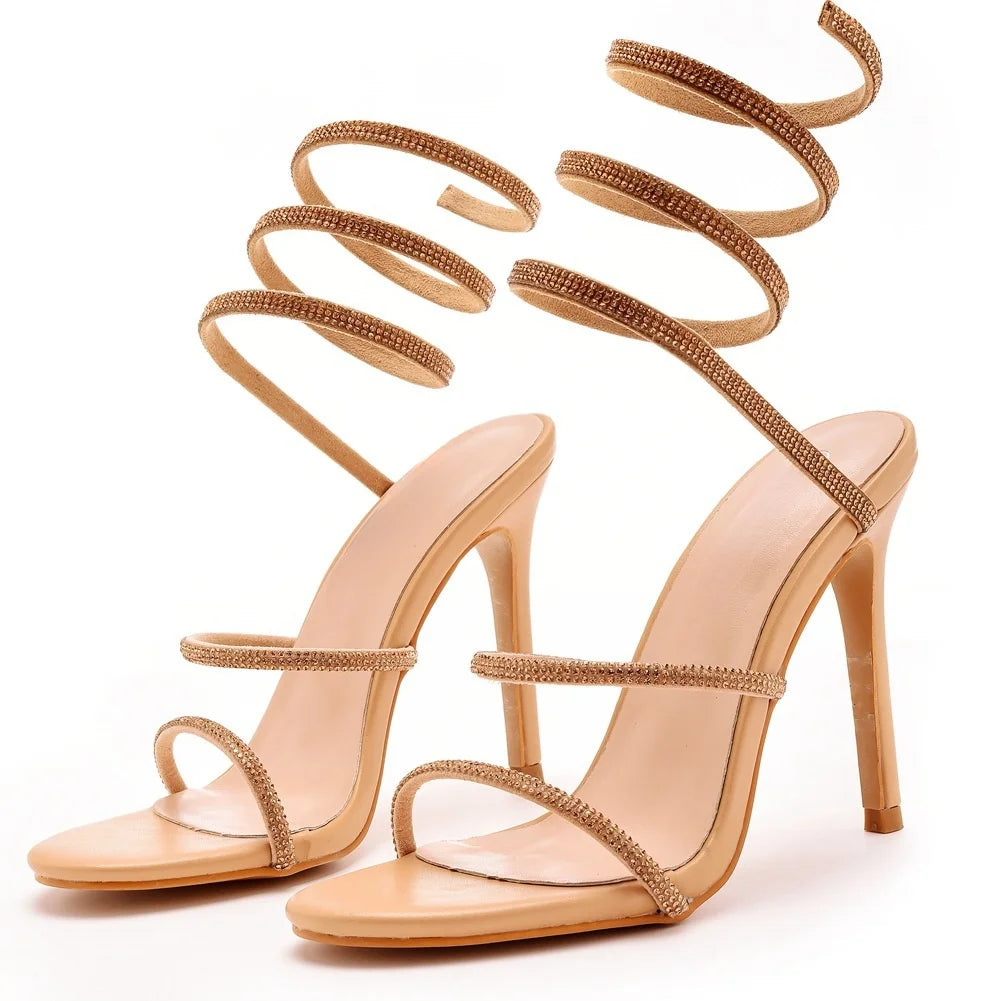 Sexy High Heel Sandals 2024 Summer Ankle Sandals Heels Ladies style luxury rhine-drill ankle circle women stiletto fashion pump