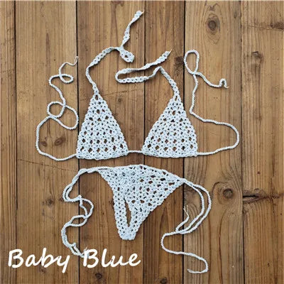 Handmade Crochet Micro Bikini Set Sexy Lingerie Set Sunbathing Swimwear Black