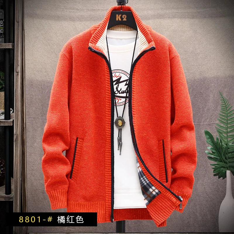 Men’s Winter Fleece‑Lined Zipper Cardigan