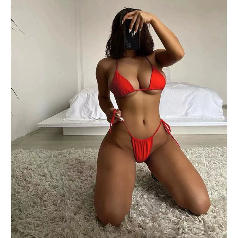 New Arrival Bikini Swimsuit Women's Sexy Three-Point Fashion Vacation Strap T-Back Low Waist Hot Spring Small Briefs
