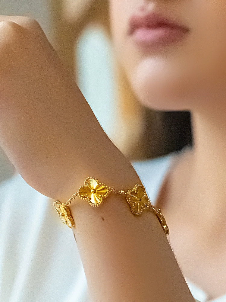 Gold-Wrapped Silver Pork Belly Clover Bracelet Female New Arrival Bracelet 999 Foot Yellow Gilded Best Selling Authentic Versatile for Girlfriend