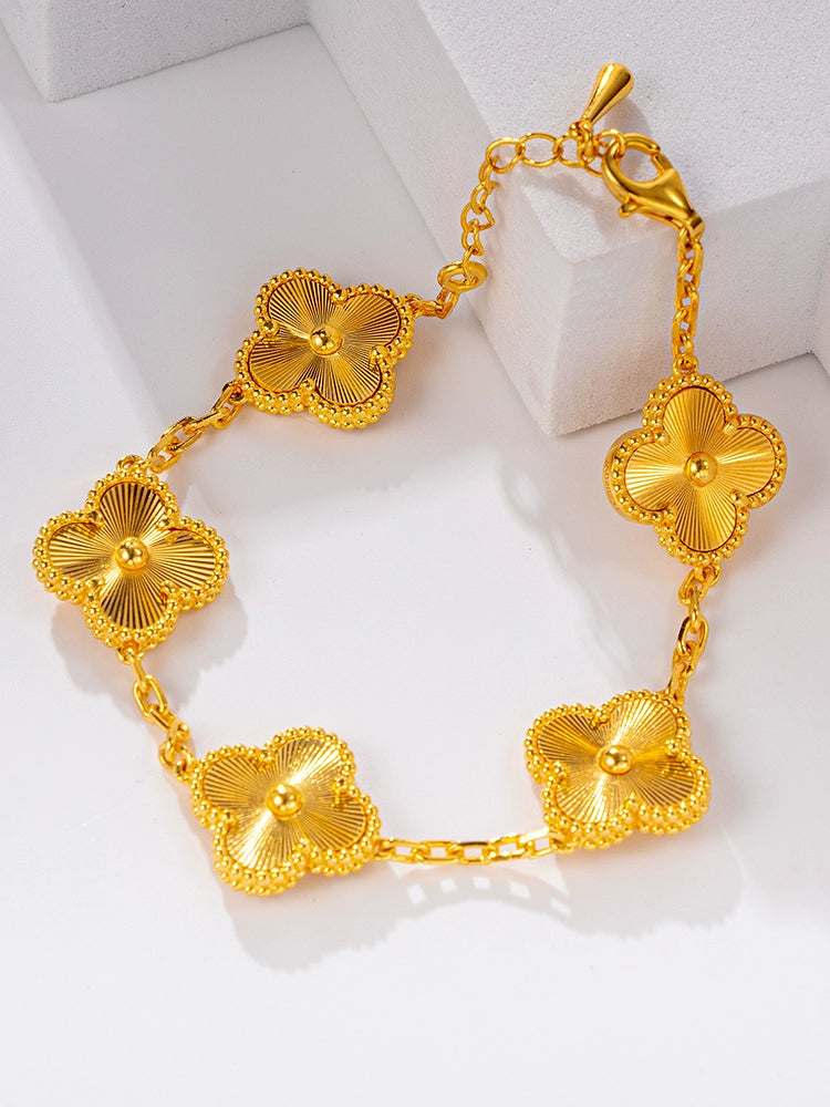 Gold-Wrapped Silver Pork Belly Clover Bracelet Female New Arrival Bracelet 999 Foot Yellow Gilded Best Selling Authentic Versatile for Girlfriend