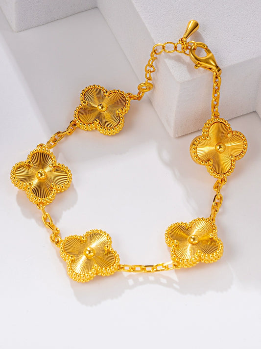 Gold-Wrapped Silver Pork Belly Clover Bracelet Female New Arrival Bracelet 999 Foot Yellow Gilded Best Selling Authentic Versatile for Girlfriend