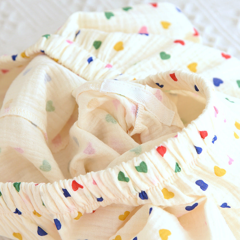 2024 Japanese Spring/Summer New Women's Pajama Set 100% Cotton Crepe Long Sleeve Colorful Hearts Thin Home Cute Pajamas Ladies