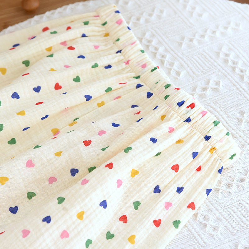 2024 Japanese Spring/Summer New Women's Pajama Set 100% Cotton Crepe Long Sleeve Colorful Hearts Thin Home Cute Pajamas Ladies