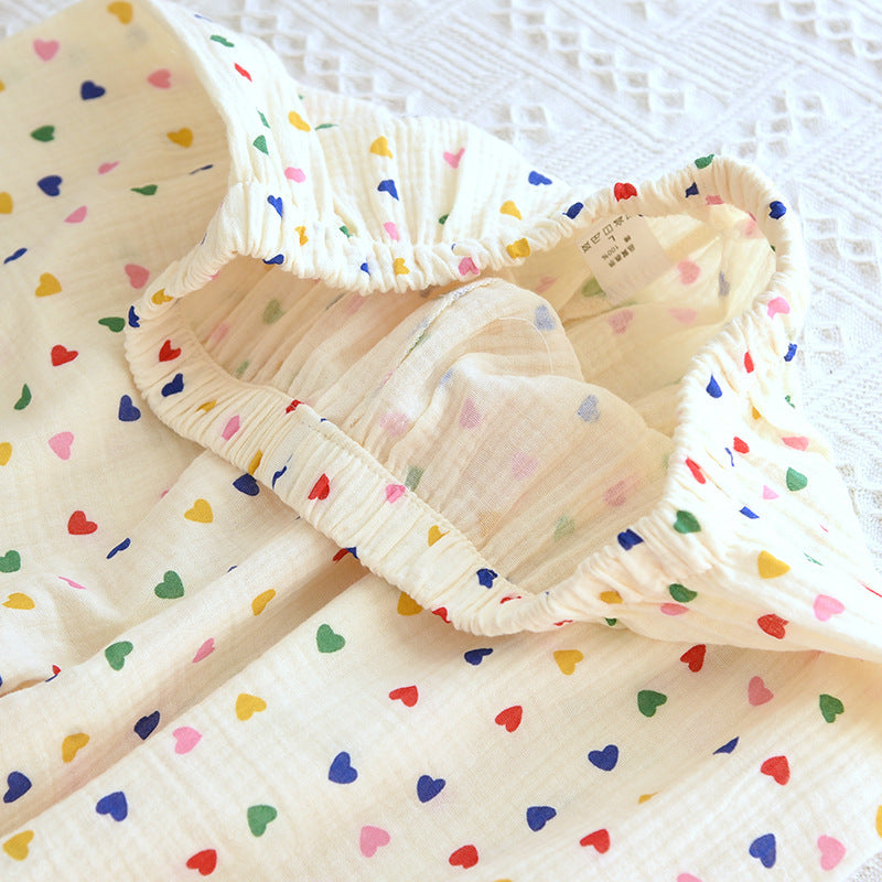 2024 Japanese Spring/Summer New Women's Pajama Set 100% Cotton Crepe Long Sleeve Colorful Hearts Thin Home Cute Pajamas Ladies