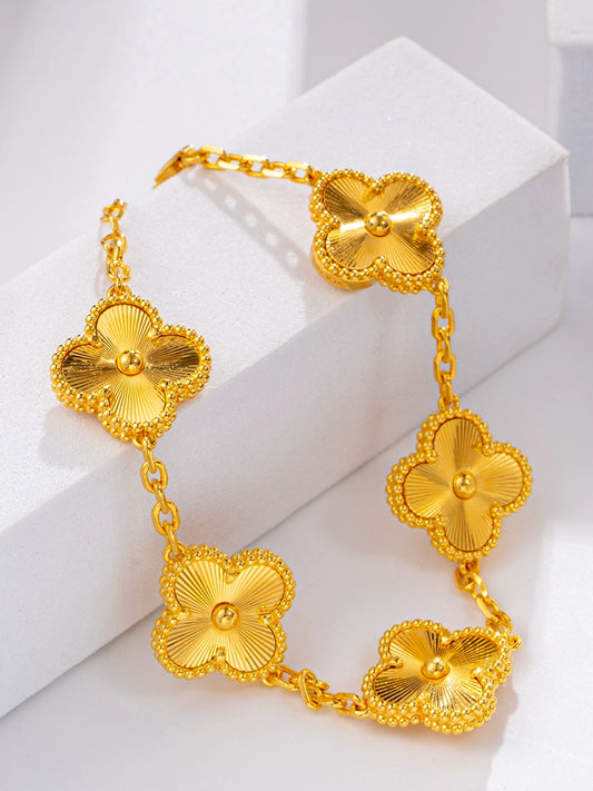 Gold-Wrapped Silver Pork Belly Clover Bracelet Female New Arrival Bracelet 999 Foot Yellow Gilded Best Selling Authentic Versatile for Girlfriend