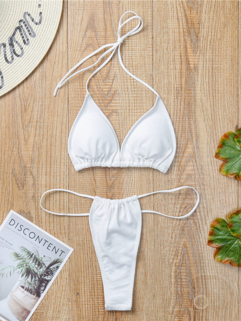Fashion Classic Look Bikini Pure Color Separates Swimsuit Open Back T-Back Sexy Swimsuit Yacht Sexy Swimsuit