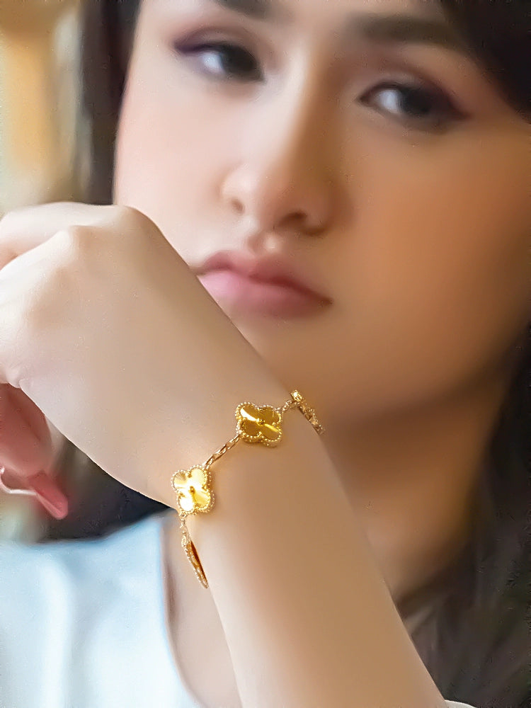 Gold-Wrapped Silver Pork Belly Clover Bracelet Female New Arrival Bracelet 999 Foot Yellow Gilded Best Selling Authentic Versatile for Girlfriend
