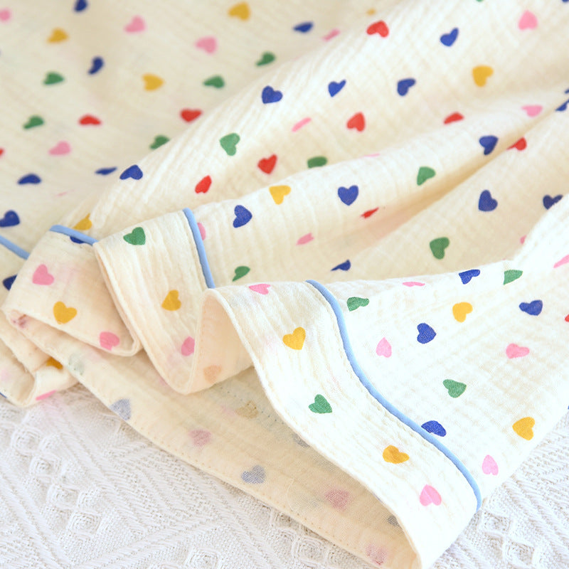 2024 Japanese Spring/Summer New Women's Pajama Set 100% Cotton Crepe Long Sleeve Colorful Hearts Thin Home Cute Pajamas Ladies