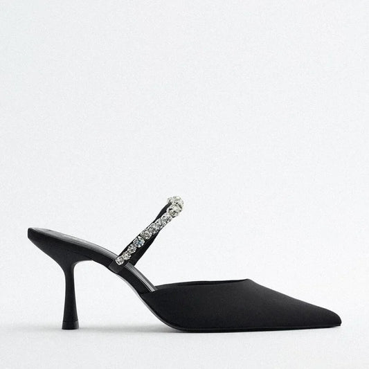 Women’s Rhinestone Slingback Heels – Elegant 2023 Party Pumps & Modern Mule Sandals