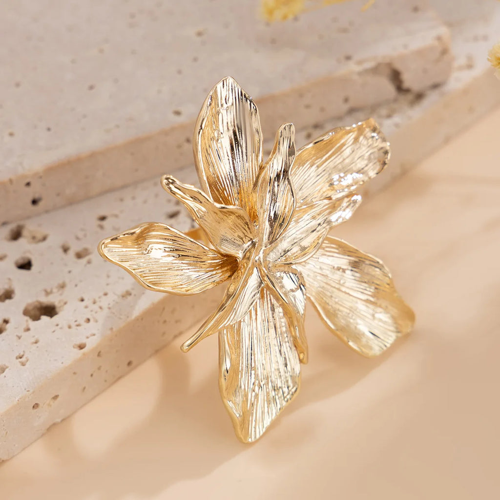 Personality Design Double Layered Big Flower Ring for Women Trend Punk Party Adjustable Finger Rings Fashion Jewelry Gift
