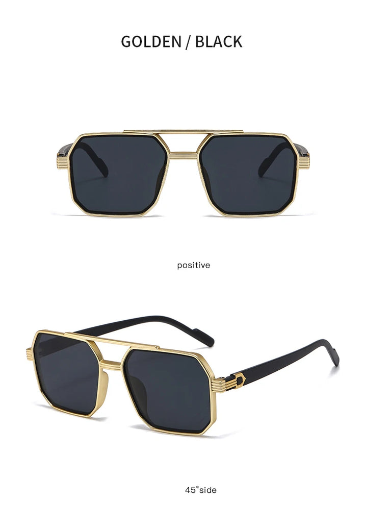 Car Sun Glasses New Fashion Double Beam Polygonal Sunglasses Retro Personalized Trendy Large Frame Eyewear European and American