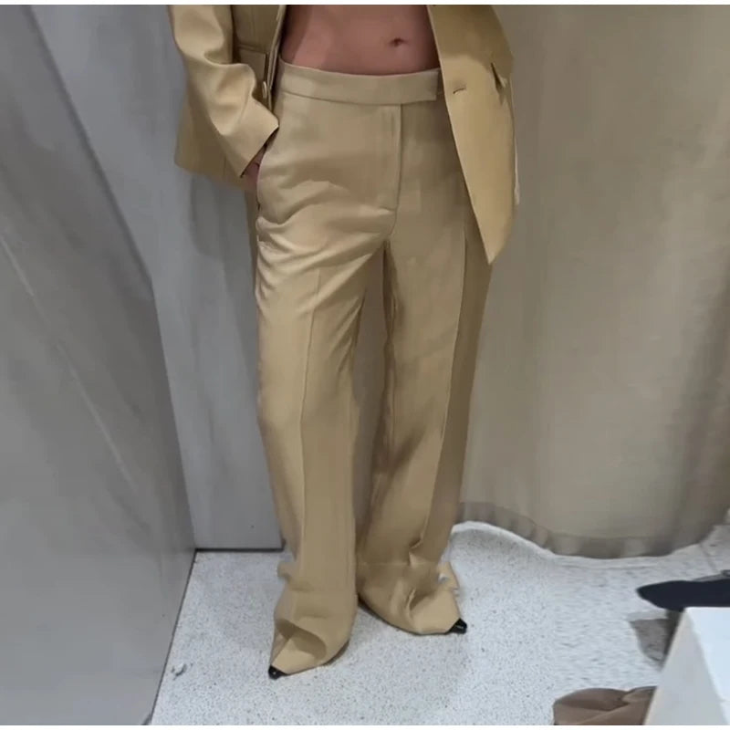 Casual Lapel Single Breasted Coats Straight Long Pants Sets Elegant Solid Suit Jackets Set for Women 2025 New Office Lady Suits