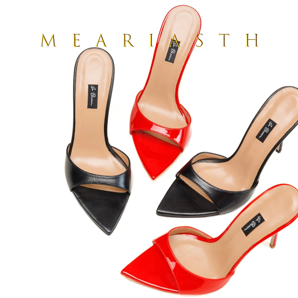 Red Patent Leather High‑Heel Mules for Women