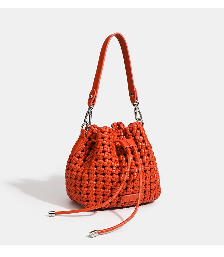 Luxury 2024 Bucket Bags with leather handles large Cross bag PU Woven Tote bag Branded Aesthetic bags Silver women's bags