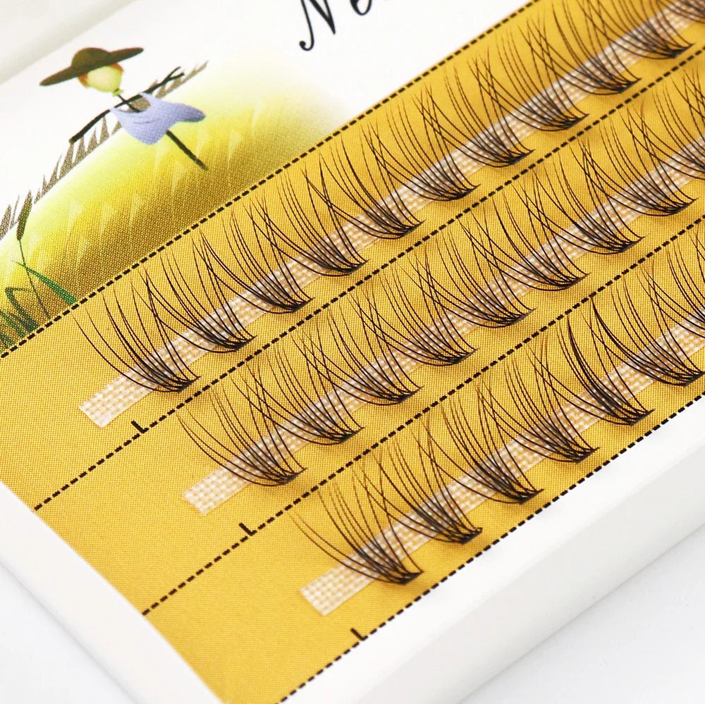 20D L‑Type Cluster Eyelash Extensions – 3D Natural Russian Volume Fans (60 Bundles per Box)
