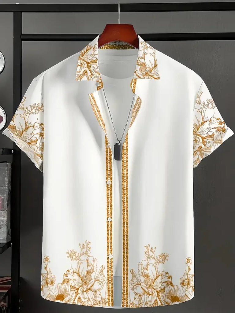 Summer Hawaiian Vintage Floral Print Men's Short Sleeved Women's Blouses Beach Shirts Lapel Casual Button Shirt Men Clothes