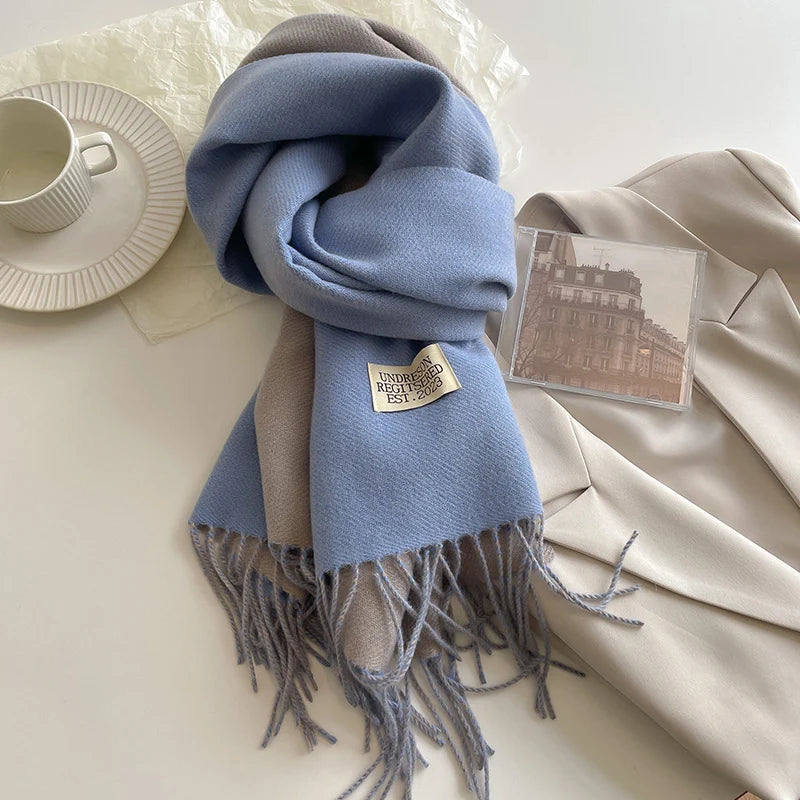 Fashion Solid Cashmere Warm Scarf New Design Pashmina Winter Double Side Diffrent Color Shawl Wraps Bufanda with Tassel Blanket