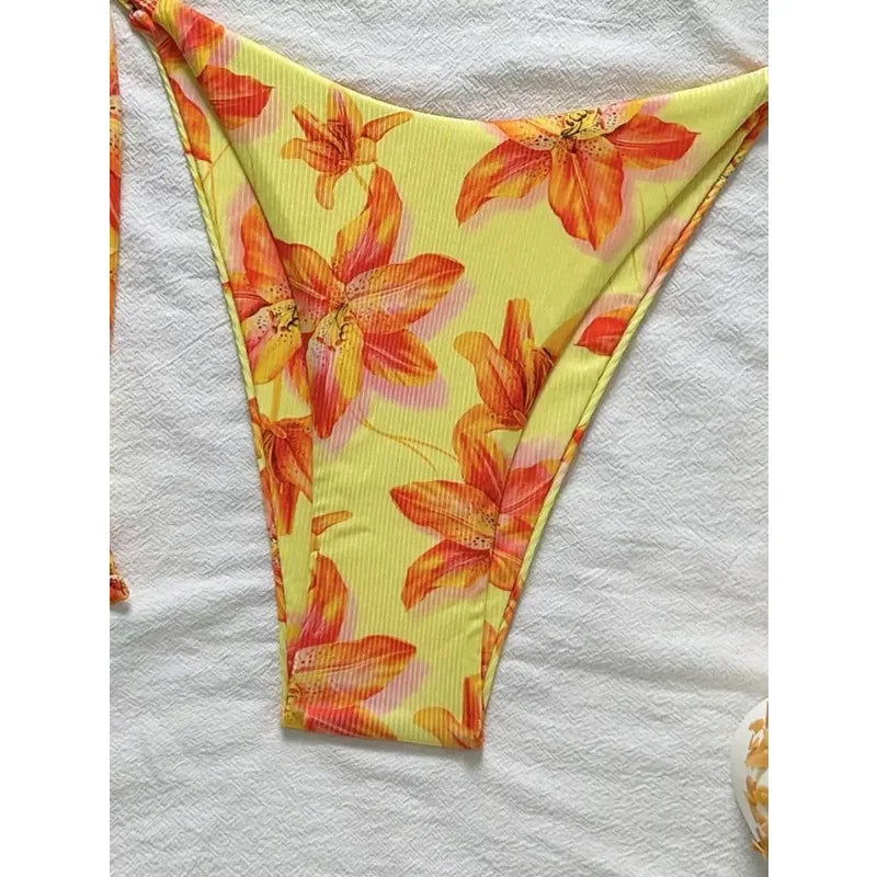 Floral Print Tie Side Bikini Set Women Sexy Trendy Cute Yet Sultry Premium Two Piece Swimsuit for Beach Hot Spring Vacation