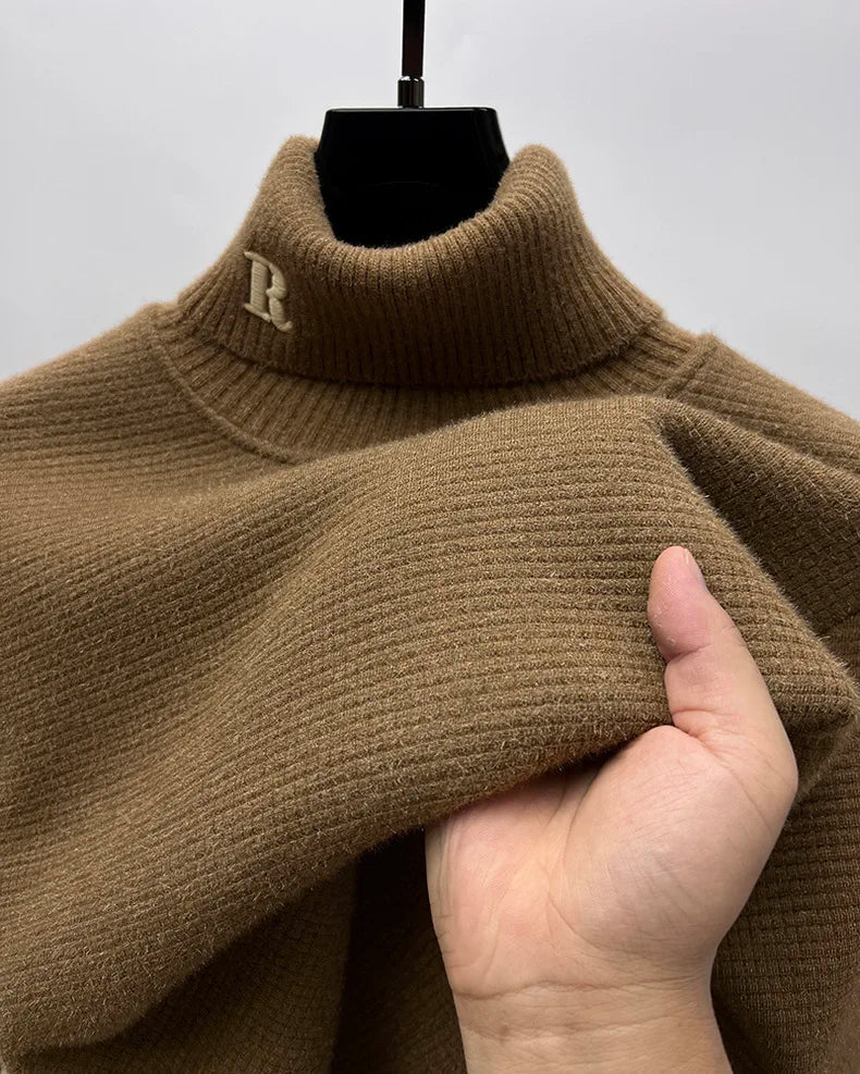 Luxury High‑Neck R‑Embroidery Sweater