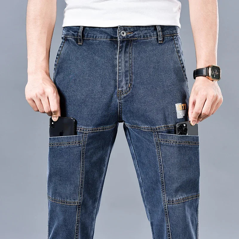 Multi‑Pocket Stretch Denim Jeans