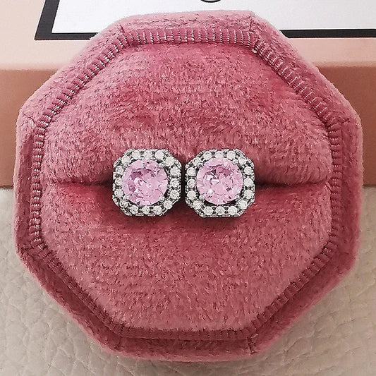 2025 New Arrivals Fashion Luxury silver color korean Zircon Stud Pink Earing Earrings For Women Girl Party Gift Jewelry Z7