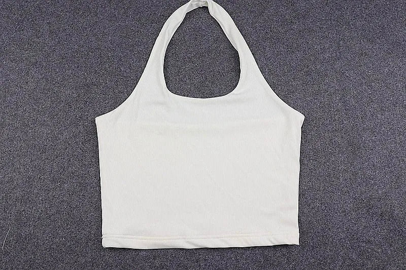 White Halter Backless Ribbed Knit Crop Top — 2023 Streetwear Feminino Style