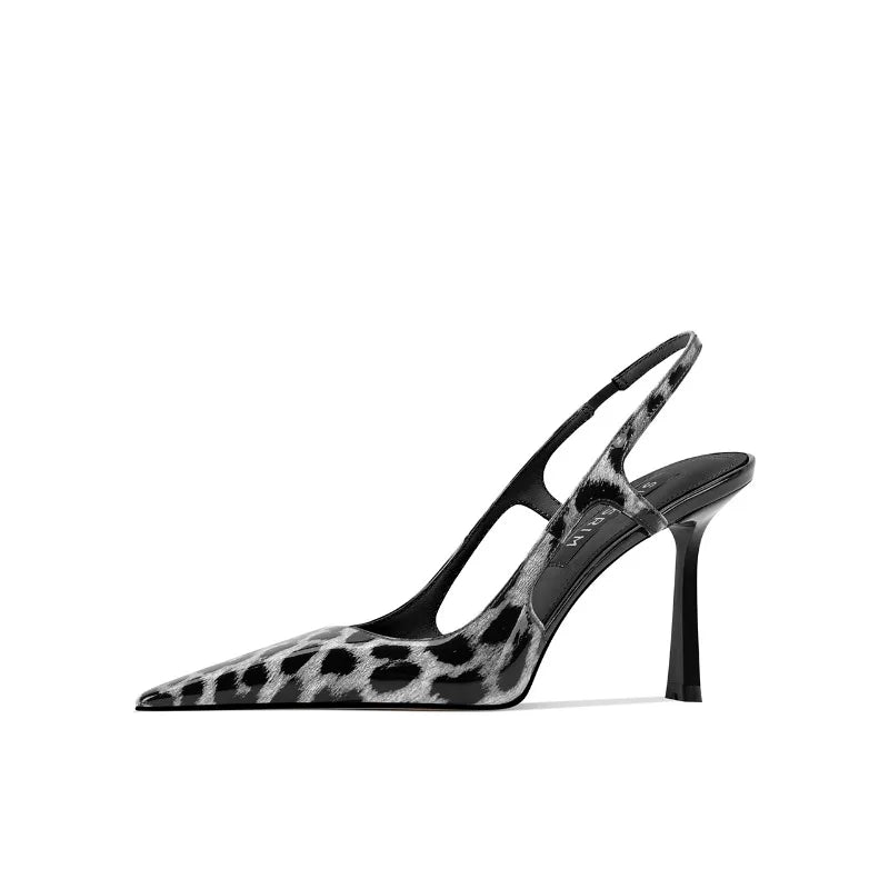 French style exquisite leopard print high heels, feminine and high-end high heels, 2025 four season new slim heel sandals