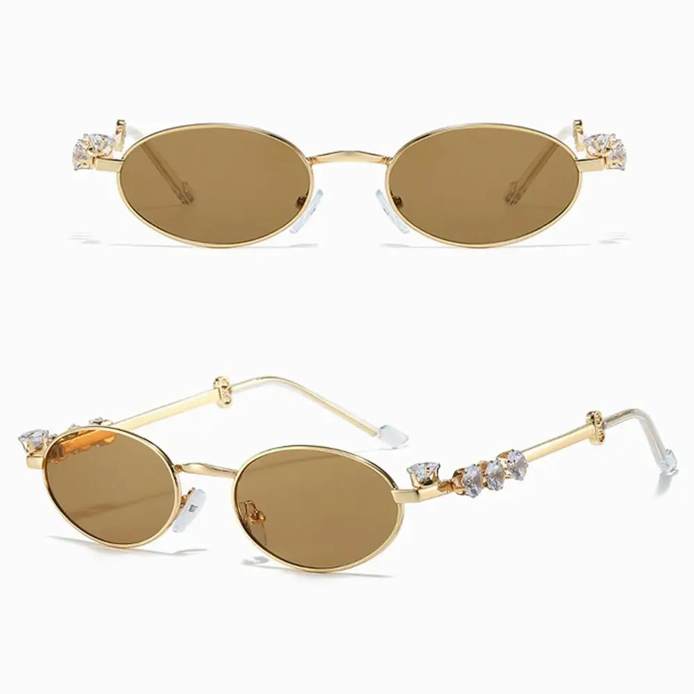 Convenient Bling Rhinestone Sunglasses INS Steampunk Oval Women Sunglasses Fashion Trendy Anti-Blue Light Spectacles Selfie Y2k