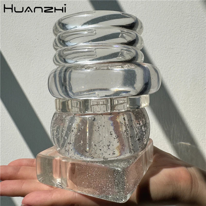 HUANZHI Vintage Transparent Resin Geometric Bangle