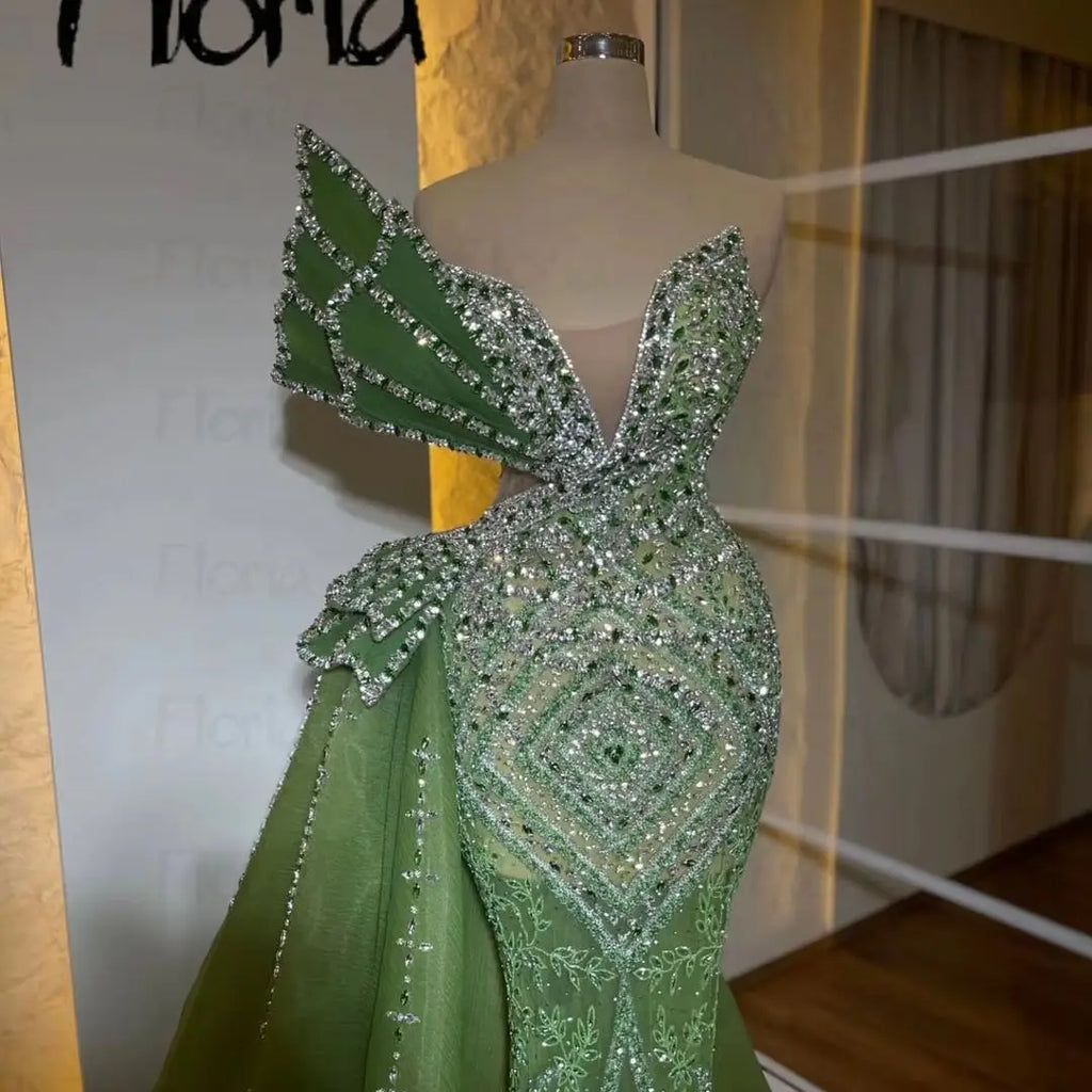 Luxury Mint Green Beaded Evening Dress