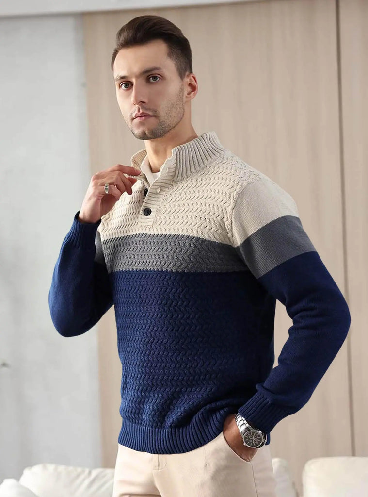 Men’s Tri‑Button Mock Neck Sweater