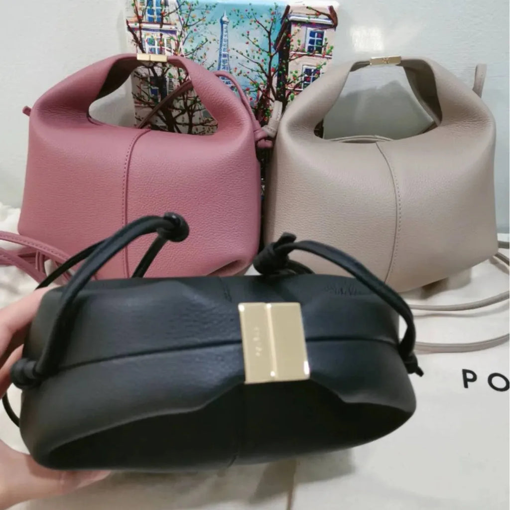 2025 new cowhide bento bag light luxury women's bag small luxury lychee grain hand-held crossbody bag