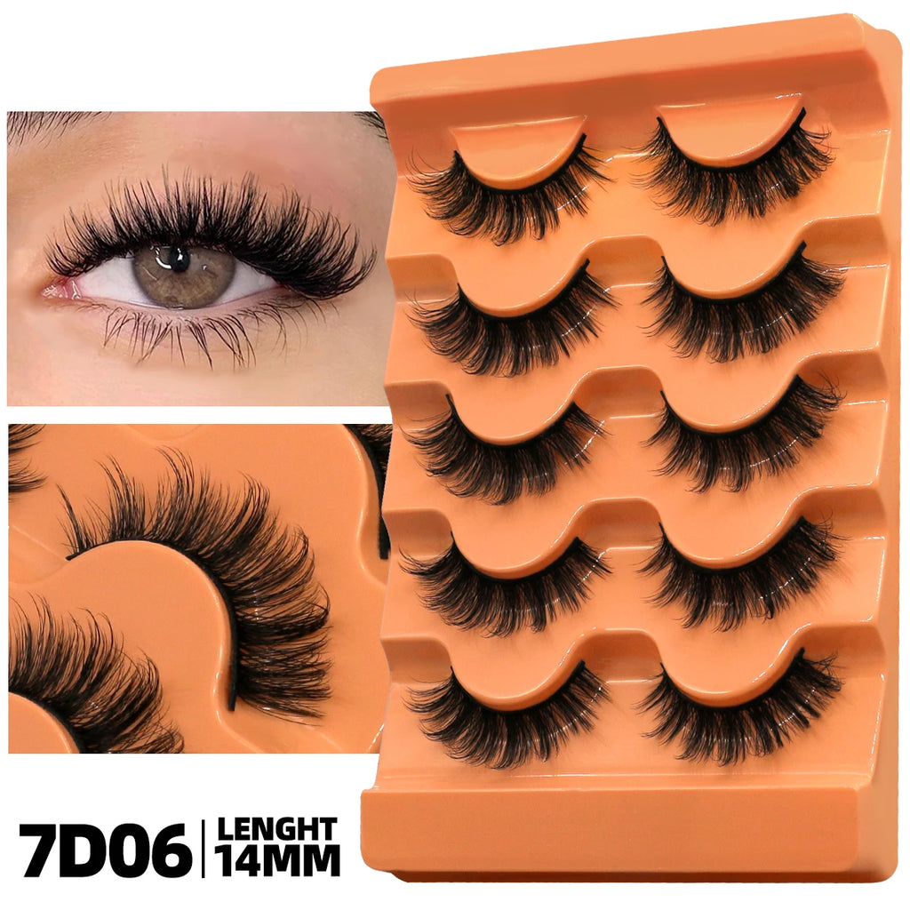 GROINNEYA Fluffy Lashes 5 Pairs D Curl 3D Mink False Eyelashes Thick Volume Russian Strip Lashes Mink Lashes Faux Natural Fake L